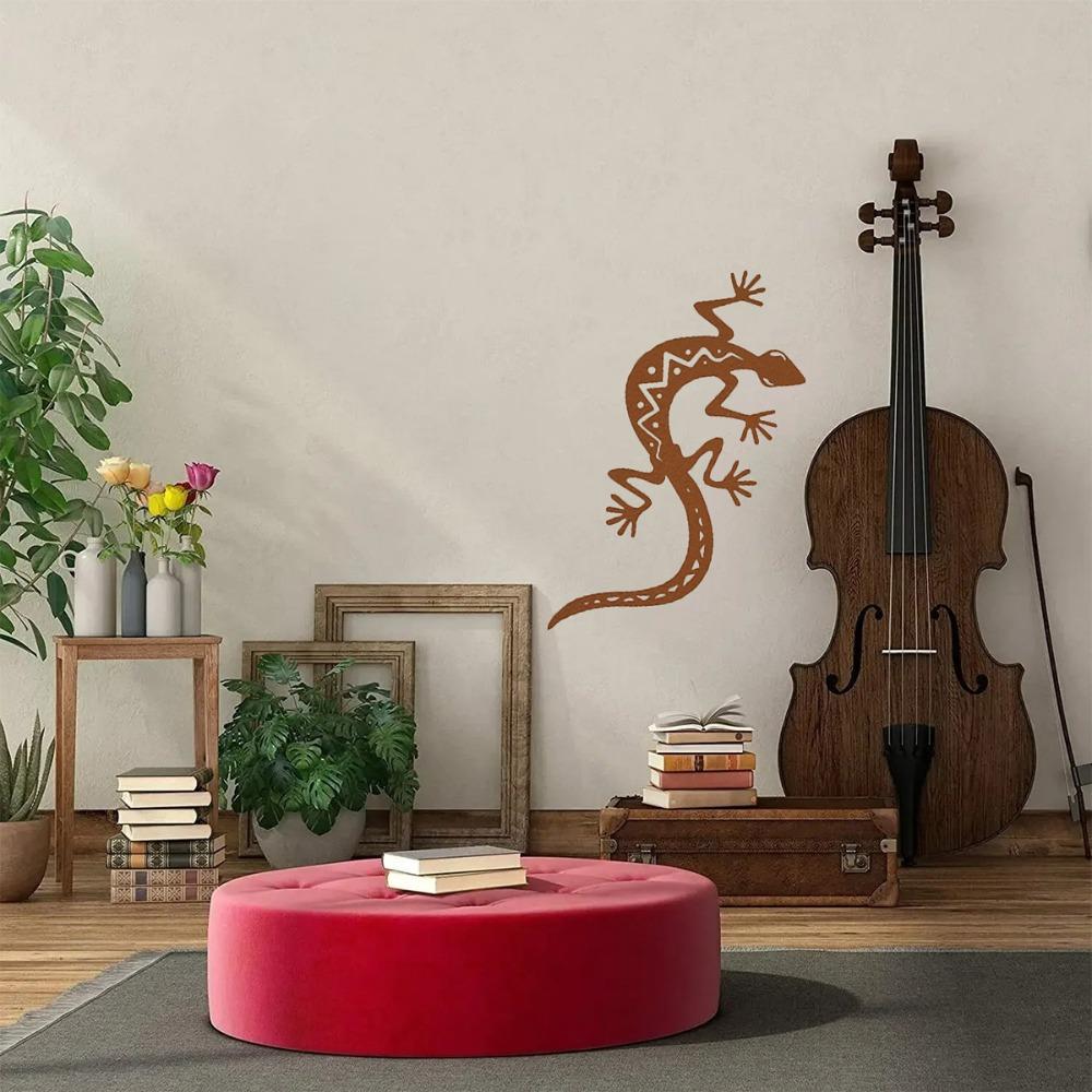 Rust Colored 3D Metal Gecko Wall Decor, Modern Lizard Silhouette for Living Room, Bedroom, Outdoor Art