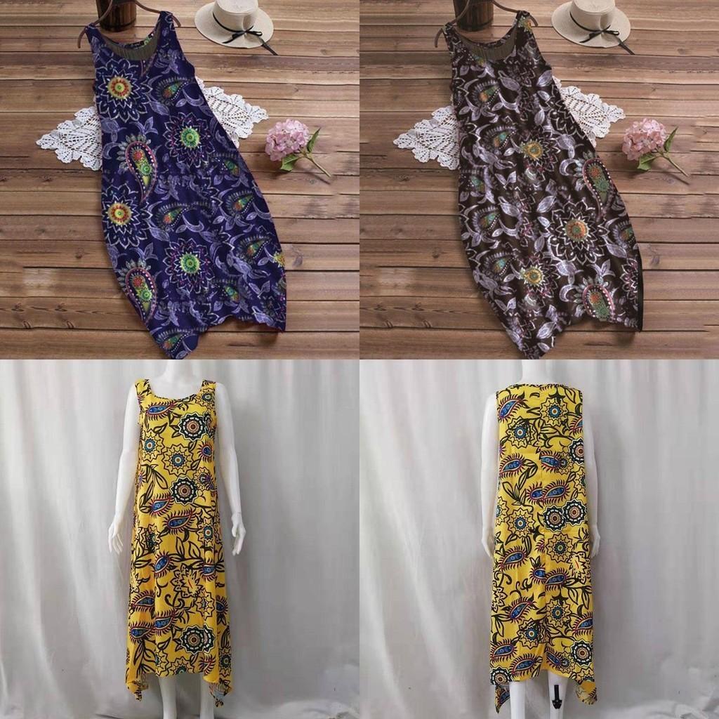 Elegant Womens Summer Sleeveless Holiday Long Boho Kaftan Tank Dress For Beach