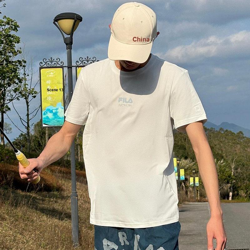 Fila Fitness Series Letter Print Breathable Round Neck Sports Short Sleeve T-Shirt Men Tops Starlight-White A11M421120FWT