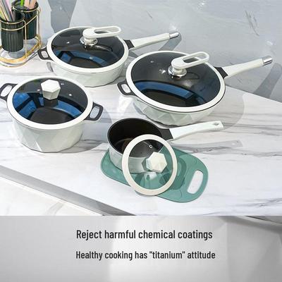 Light Luxury Titanium Ceramic Non-Stick Cookware Set: Wok, Soup Pot, Frying Pan, Milk Pot