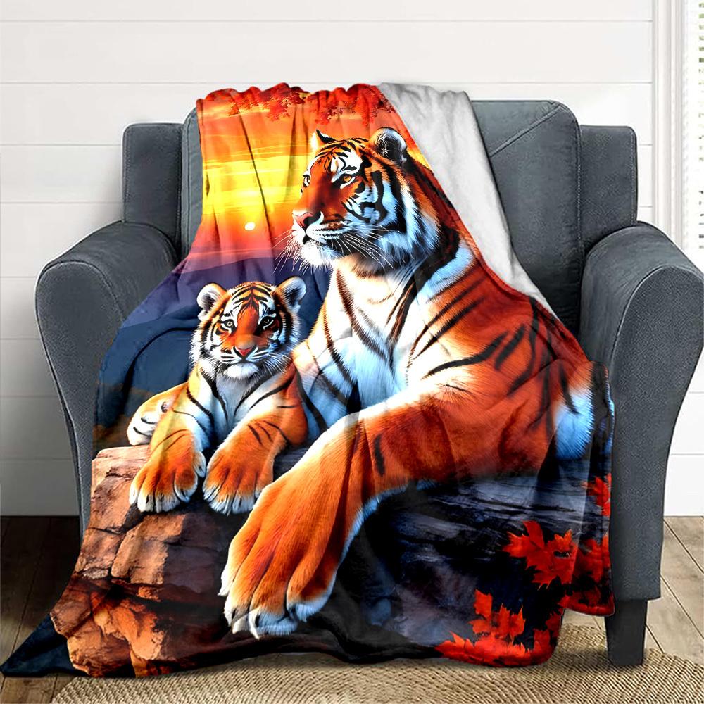 

1pc Tiger Print Blanket Lightweight Flannel Blanket Throw Blanket For Sofa, Bed, Travel, Camping, Livingroom, Office, Couch, Chair, And Bed yy25101510 100x150cm