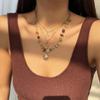 Retro Moon, Sun, Star Pendant Necklace 2024 Women's Multi Layer Gold Color Metal Colored Stone Weaving Girls' Fashion Jewelry
