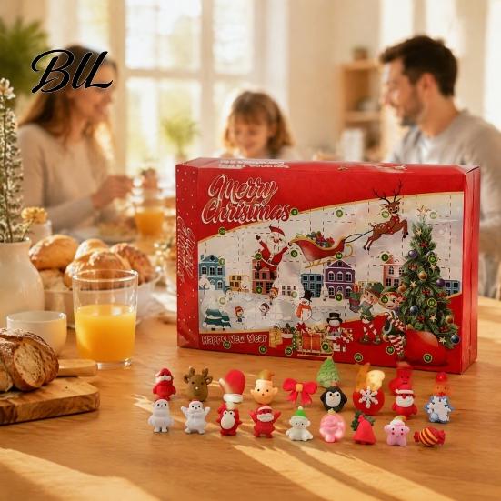 Festival Advent Calendar Merry Christmas Calendar, with 24 Stress Relief Squeeze Toys, Party Favors Days Xmas Countdown Box, Holiday Gift Box