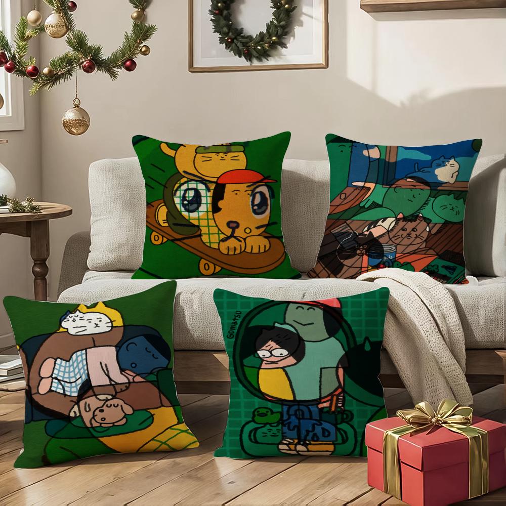 Cat Daily Life Illustrations Cushion Cover Pattern Printed Pillowcase For Living Room Sofa Cushion Cover & Bedroom Decor