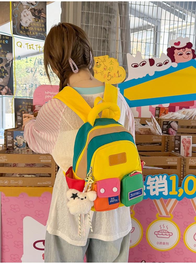 Schoolbag Vitality Dopamine Rainbow Contrasting Color Backpack Japanese and Korean Style Soft Girl Summer Travel Full of Vitality Small Backpack