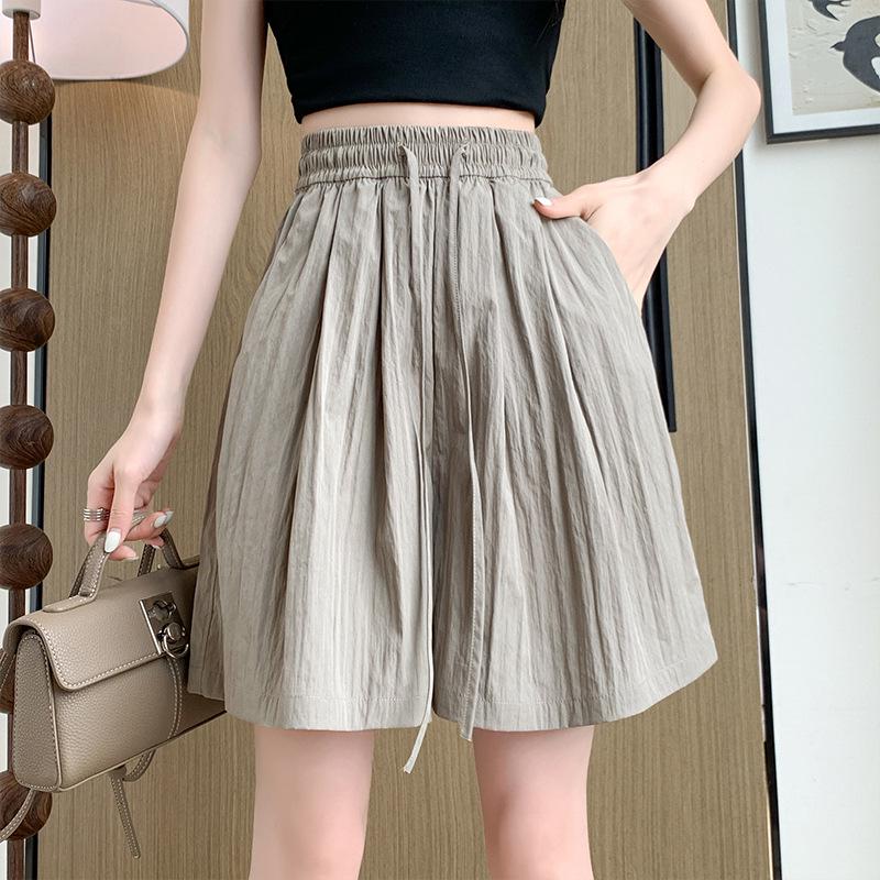 Women's High Waist Ice Silk Wide-Leg Shorts - Summer Casual, Slimming, Loose Fit, Mid-Length