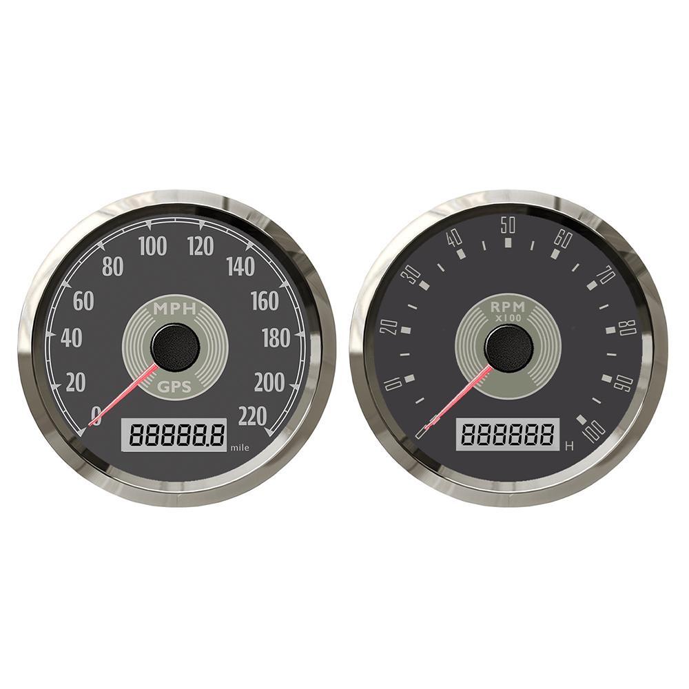 ELING 85mm Universeller GPS-Tachometer 0-160MPH 220km/h + Drehzahlmesser 0-8000RPM mit Rot Gelber Hintergrundbeleuchtung für Auto LKW Boot 9-32V