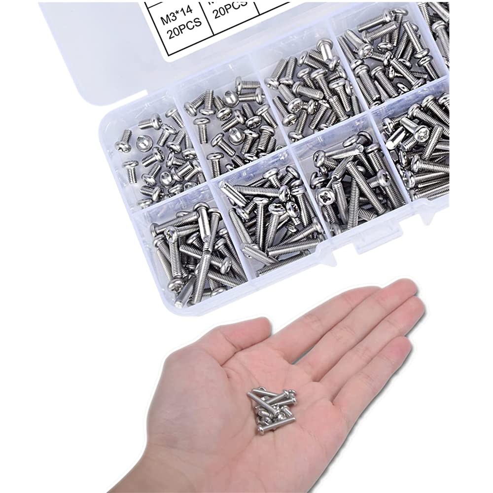 Samcos Machine Screw 180 M3 Stainless Steel Screws and 160 Hex for Precision Machinery and Set Storage Set, Cross-Recessed Nuts, Corrosion-Resistant,