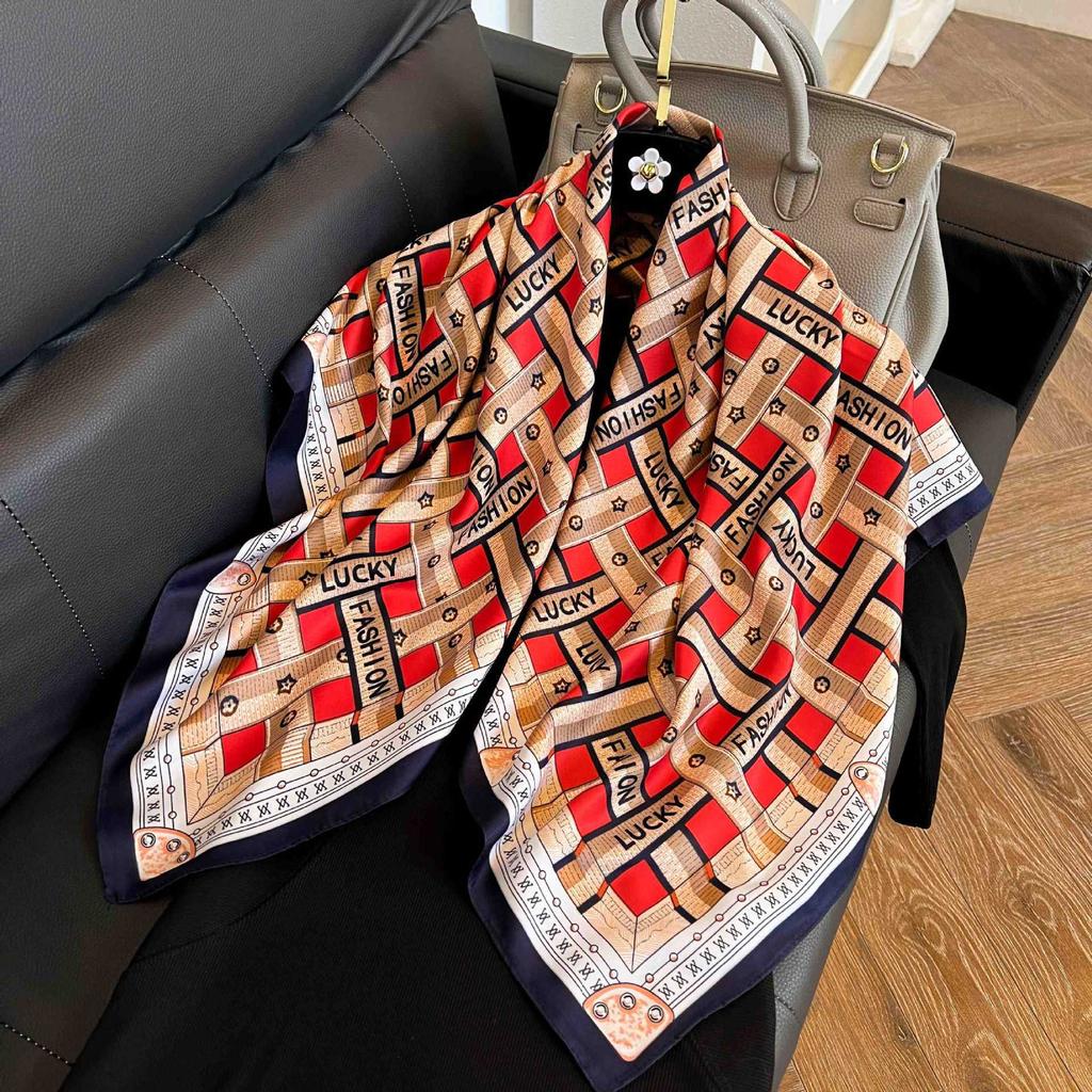 91Cm square scarf silk scarf women's new literary and fashion scarf accessories autumn and winter retro versatile shawl