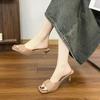 Fashion Women High Heels Slippers Fashion Square Toe Open Toe Slippers Designer Leather Slippers for Women Summer New  High Heel Sandals