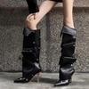 Pointed Toe High Heel Denim Y2K Boots Women 2025 Winter Black Wrinkled Knee High Boots Sexy Party Designer Shoes for Women 43