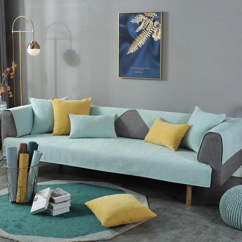 

Высококачественный однотонный утолщенный чехол для дивана из синели, силиконовый противоскользящий низ, мягкий на ощупь, универсальный секционный диван-полотенце 70x70cm 1pc