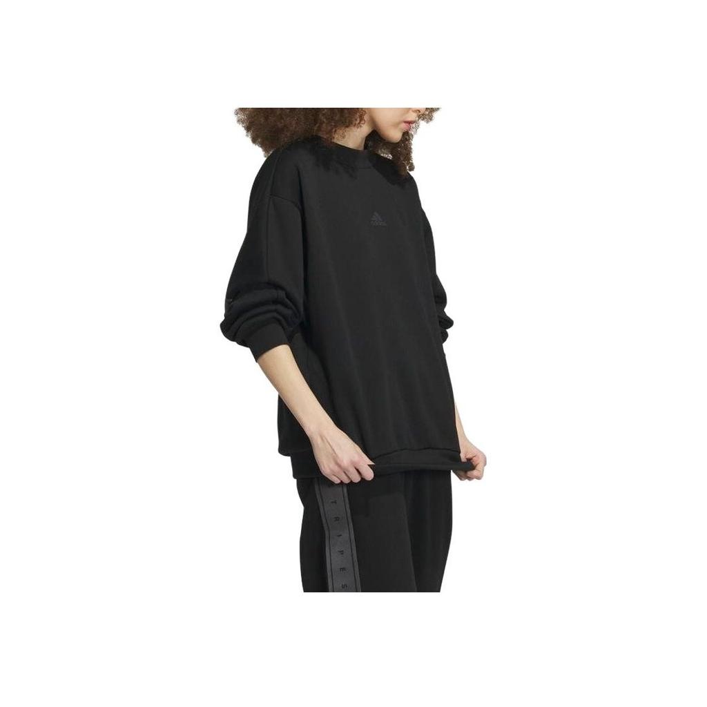 Adidas Solid Color Loose Fit Crew Neck Pullover Long Sleeve Sweatshirt Women Tops Black IK9888