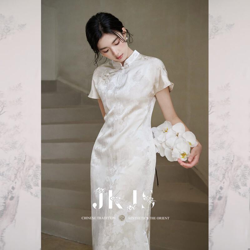 JK&JS Elegantes Jacquard-Cheongsam-Kleid im Neuen Chinesischen Stil mit Schlitz