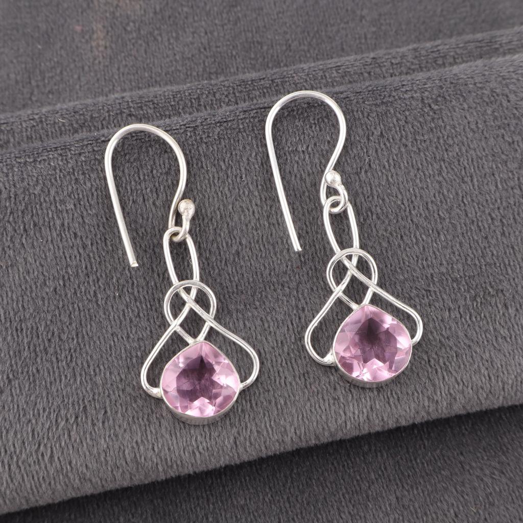 Morganite Earrings , Handmade Gemstone 925 Solid Sterling Silver Earrings Dainty Jewelry, For Engagement Gift