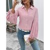 Autumn New Striped Patchwork Cardigan Top Elegant Lapel Drawstring Lantern Sleeve Shirt For Women Femmes Blusas