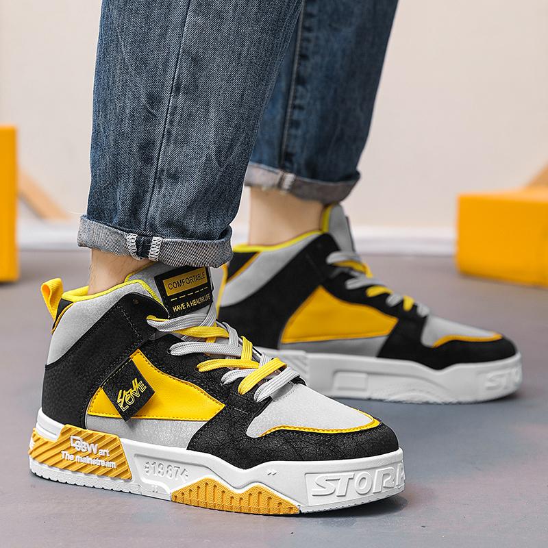 New high-top non-slip shoes for men splicing fashion trend street youth students outdoor cushioning casual shoes