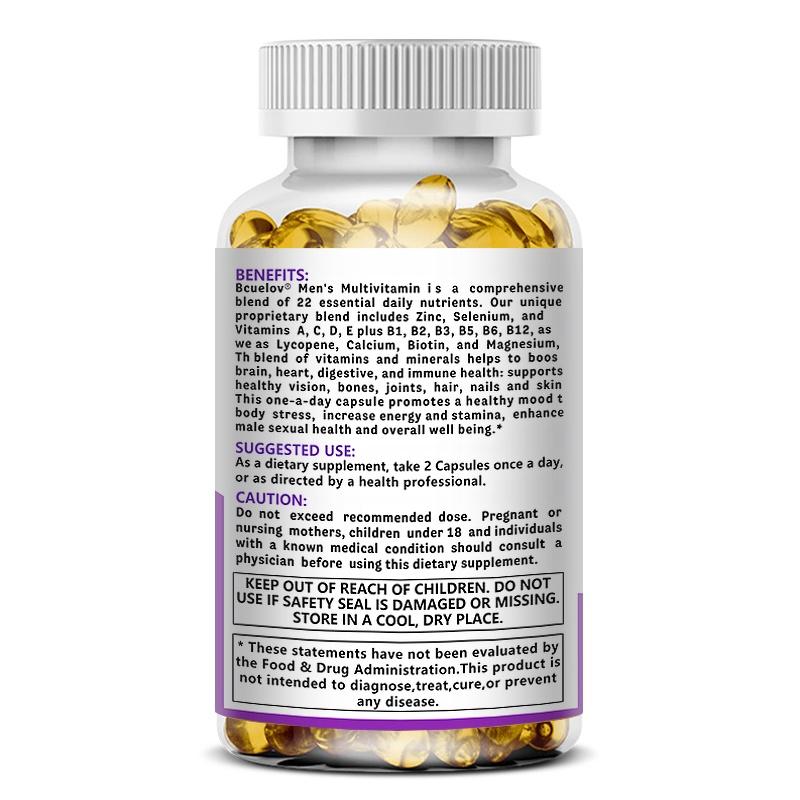 Bcuelov Men's Multivitamin Supplement 22 Complete Daily Vitamins & Minerals, Active Enhanced Absorption, 120 Caps