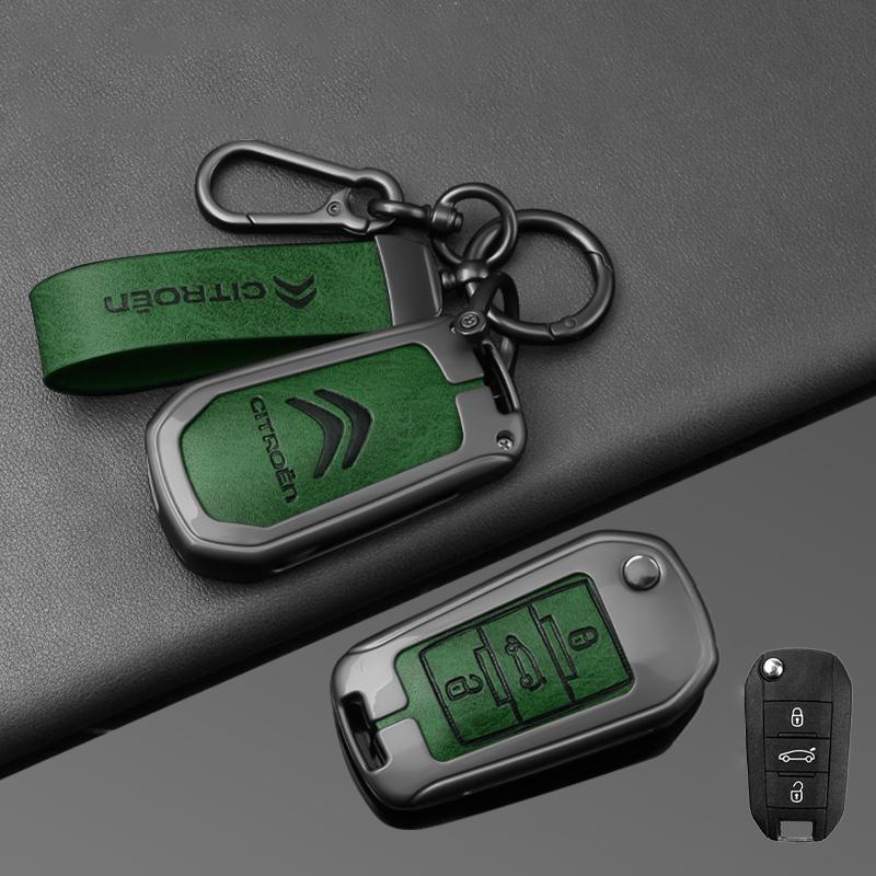 DBGO4 Leather Zinc Alloy Car Flip Key Case Cover Holder Shell Kerring For Citroen C3 C4 CACTUS C6 C8 Auto Key Protector Accessories