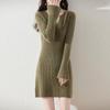 Women Sweater Dress 100% Wool V-neck Knit Long Pullover Winter Jumpers Wool Long Dress Female