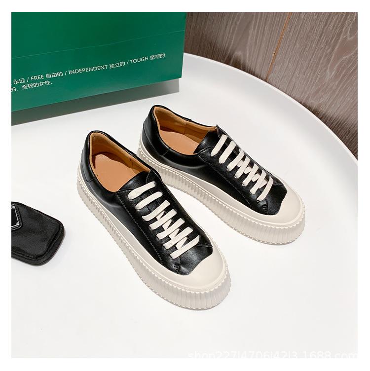 

Туфли-бисквиты женские кожаные на толстой подошве белые женские новые весенне-осенние повседневные туфли на платформе-маффин увеличивают рост и сочетаются 40 чёрный