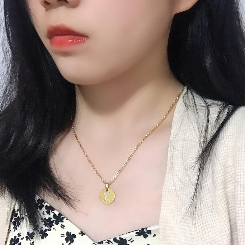 Round 14K Gold Plated Cubic Zirconia Initial Necklace A-Z Letter Dainty Pendant Necklaces for Women