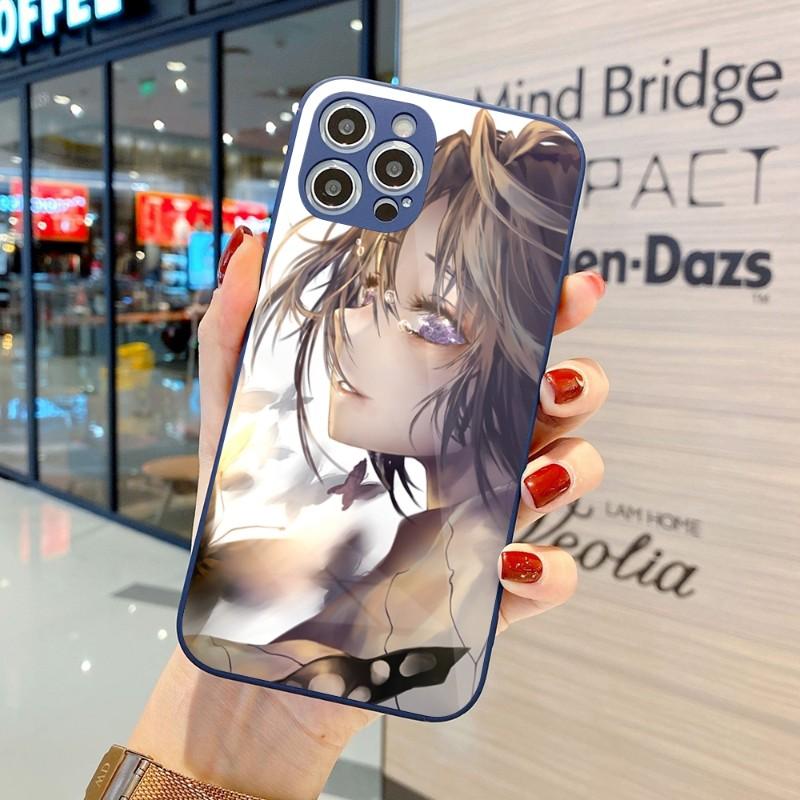 Carcasă de telefon drăguță Kochou Shinobu pentru iPhone 14 13 12 11 Pro Max X XR XS 8 7 Plus, din sticlă lichidă, colorată