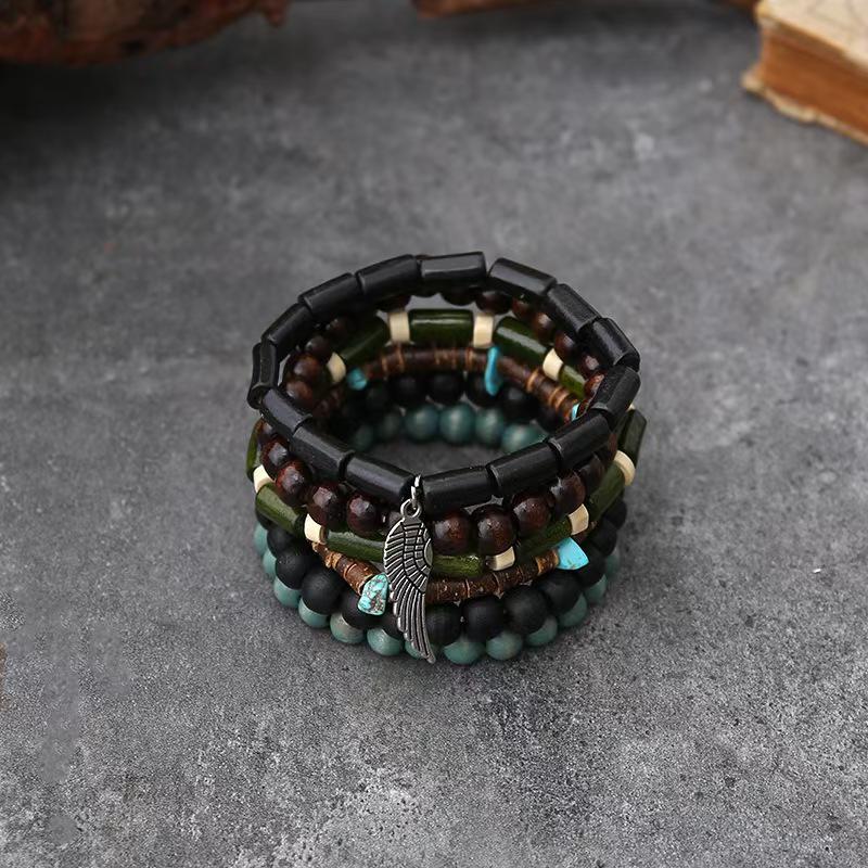 Ensemble de Bracelets Bohèmes Faits à la Main en Coque de Coco et Perles en Bois: Unisexe, Mode Rétro, Collection 5 Pièces