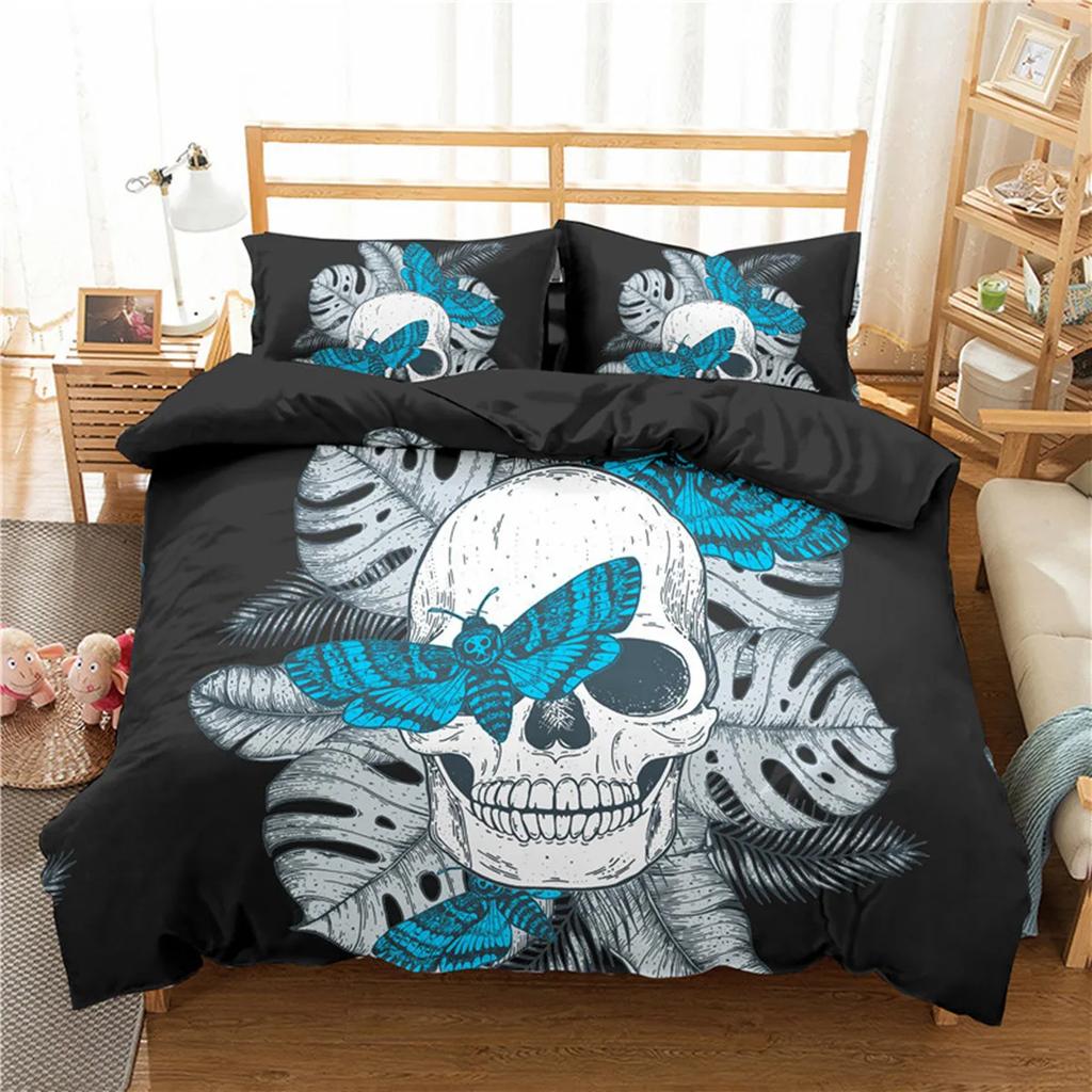 Skull Floral Skull Duvet Cover Full Size Gothic Skull Rose Bones Skeleton For Kids Women Men Red Black For Bedroom Decorations
