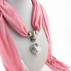 Women Fashion Soft Bead Tassels Scarf with Love Heart Charm Pendant Accessory