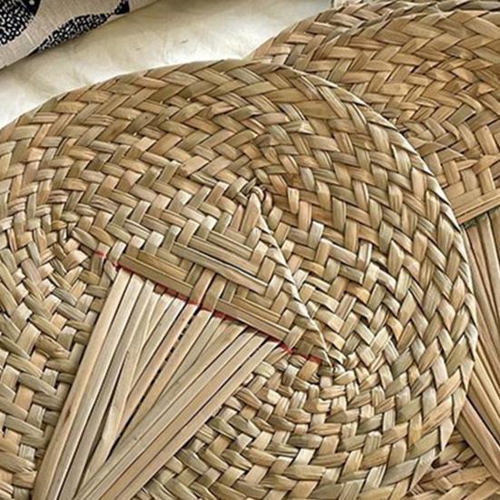 Handmade Weaving Fan Natural Bamboo Raffia Hand Fan Chinese Style Woven Palm Leaf Handheld Fan Summer Cooling Fan Wedding Party Decoration