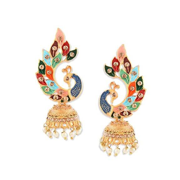 Women's 22K Gold Plated Metal Peacock Design Jhumki Earring