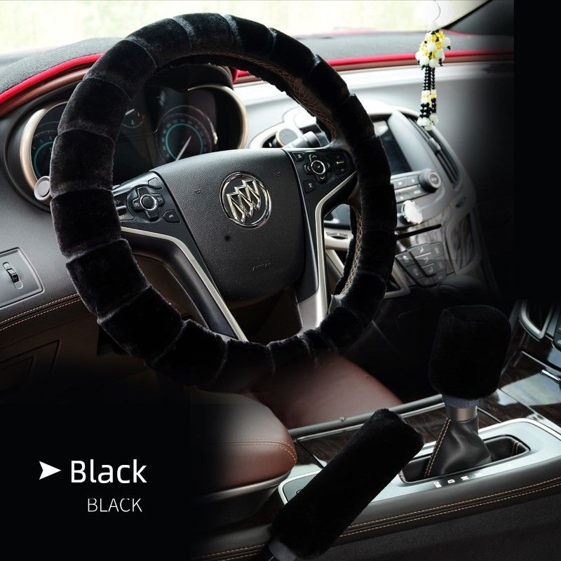 

Good Texture, Warm in Winter, Plush Car Steering Wheel Cover, 3D Set, Universal Car Handle Cover, Gear Cover, Handbrake Cover Sports Black (Three-Piece Set)