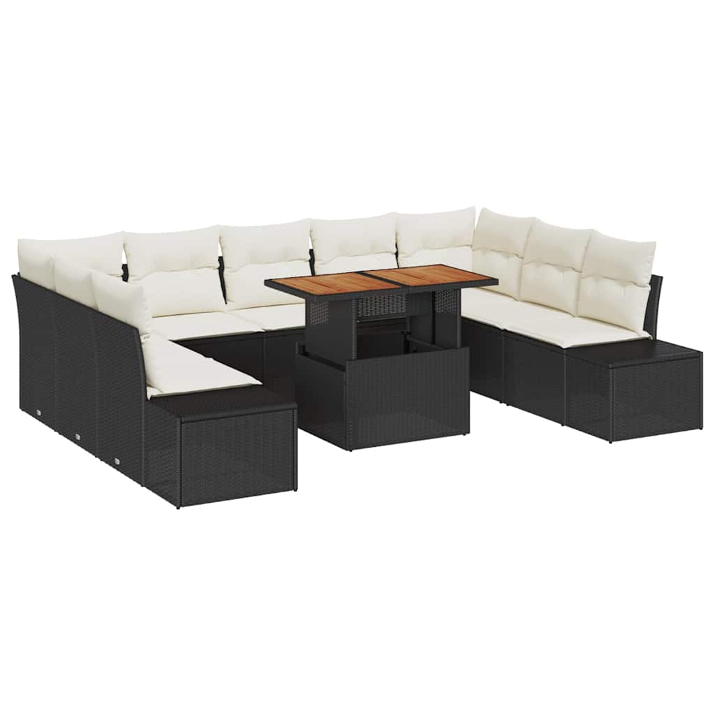 Garden Dining Set with Cushions 10 pcs Black and Cream