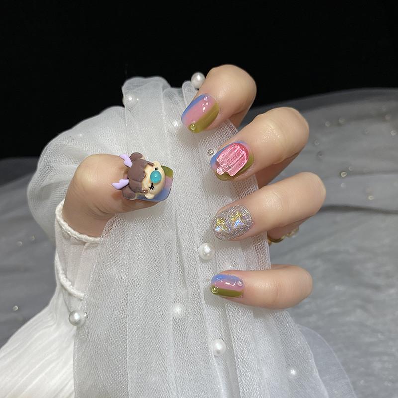 

High Grade Nails Bubble Mart Girl Cute Short Square Spring Summer Ice Cream L