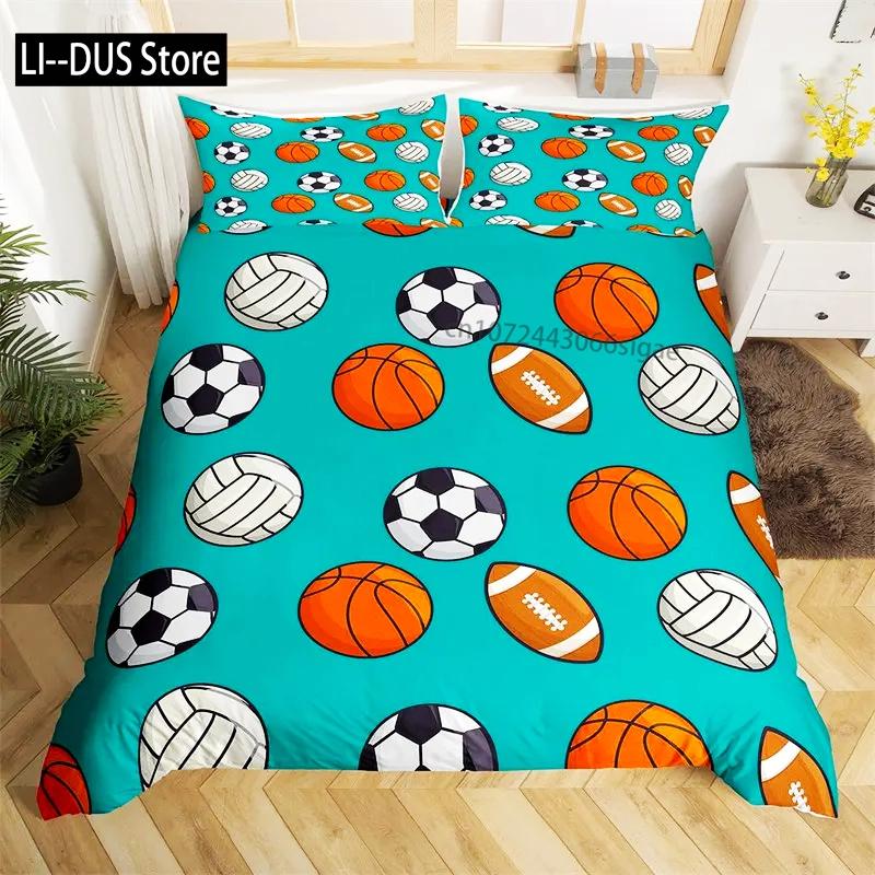 Football Duvet Cover Sports Theme Ball Games Bedding Set Kids Basketball Hockey Comforter Cover Twin for Boys Girls Room Decor