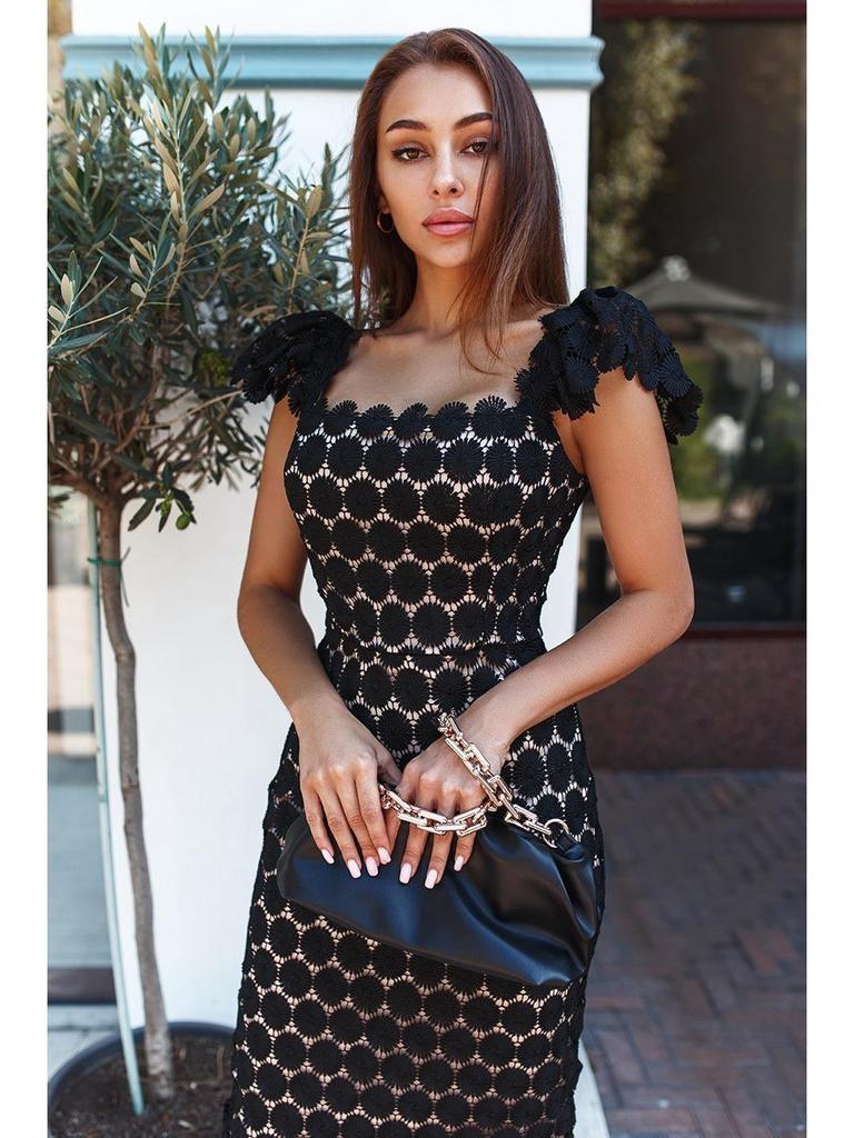 2022 Lace Midi Dress: Elegant, Solid Color, Mid-Waist, Bandeau, Three Colors Available