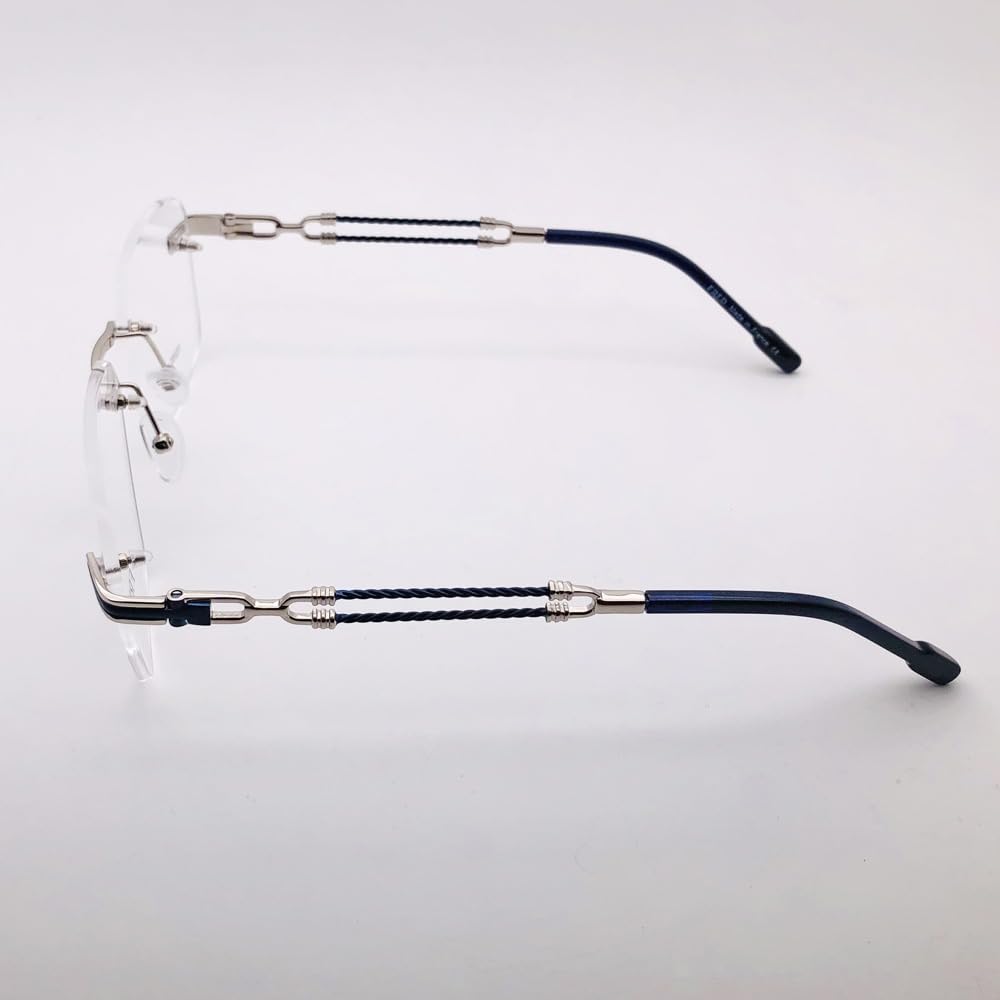 RSINC Rimless Frame Spectacle Eyeglass Metal Cup Durable Frames TS250 56-16-143 C5 BR 3 (Silver Blue) FR Silver Blue TS250 C5 | BR 3