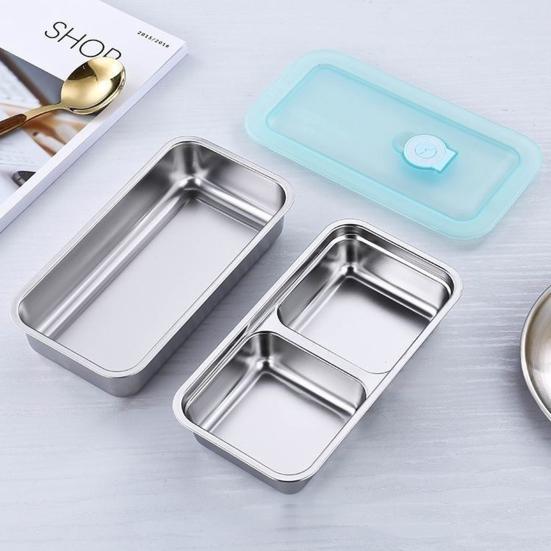 Stainless Steel Snack Containers Anti-Leak 2 Compartments Dipping Container Reusable Condiment Containers with Lids Metal Lunch Box