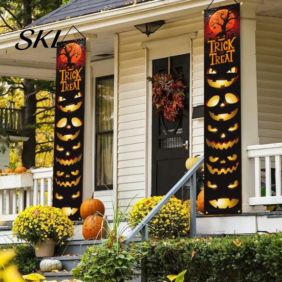 Decorative Party Accessory Halloween Porch Sign Banner, Pumpkin Ghost Awning Hanging Wall Indoor Decoration Door Decoration, Front Wreath Banner Yard