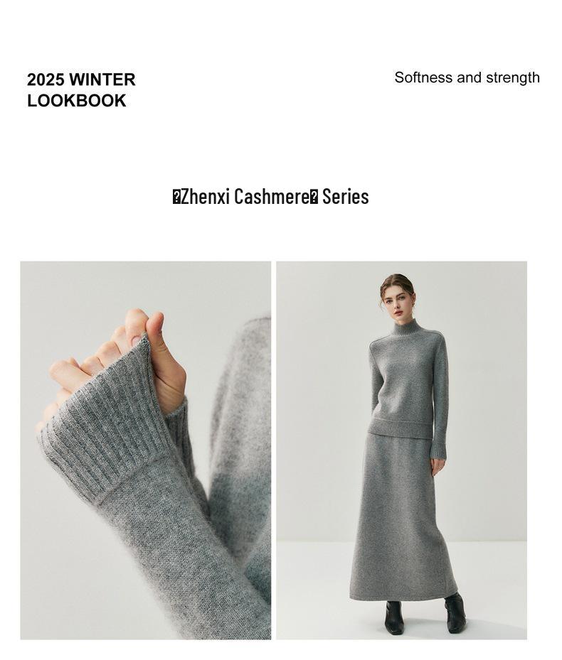 Elegant Women's Cashmere Sweater - Half-High Collar, Saddle Shoulder, Solid Color Knit for Autumn and Winter