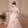 Evening dress 1011 new light luxury niche neck sleeveless princess dress engagement toast host adult dress