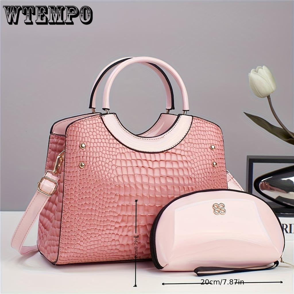 Geantă tote-mamă strălucitoare cu volum mare, elegantă, cu imprimeu de crocodil