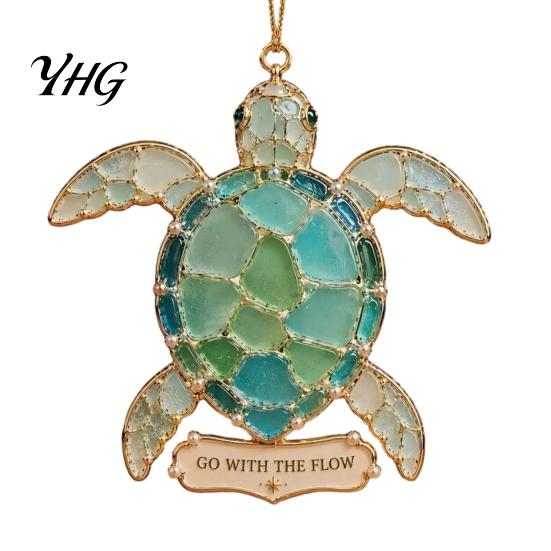 Durable Decorative Accents Handmade Sea Glass Coastal Christmas Ornaments, Turtle Seahorse Starfish Tree Ornaments Sailboat Beach Hanging Decoration