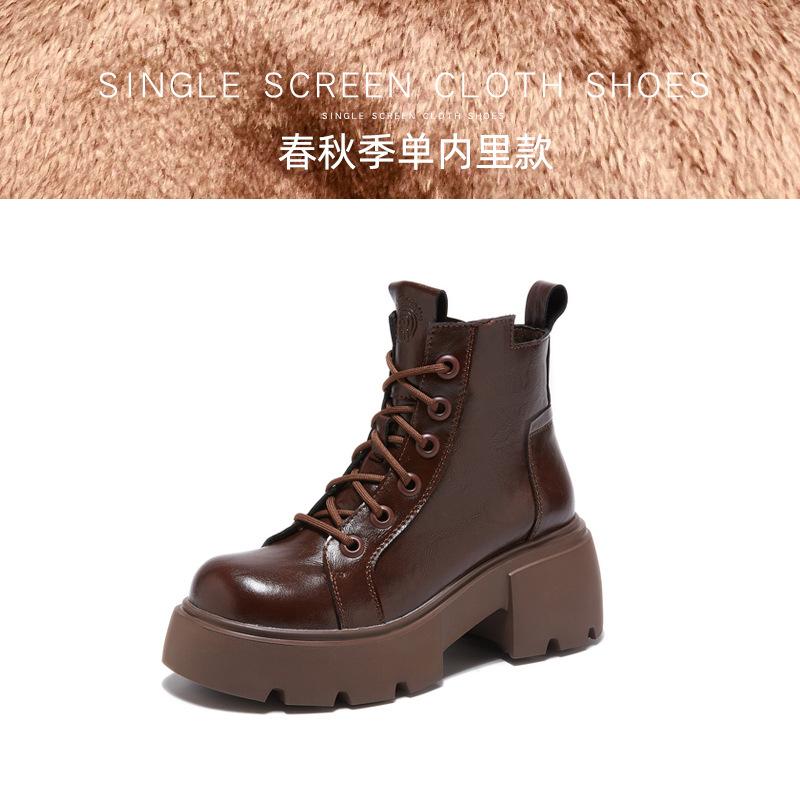 

Осень и зима новые ботинки Мартин на толстом каблуке женские с небольшой прибавкой роста модные с круглым носком короткие ботинки женские ботинки 40