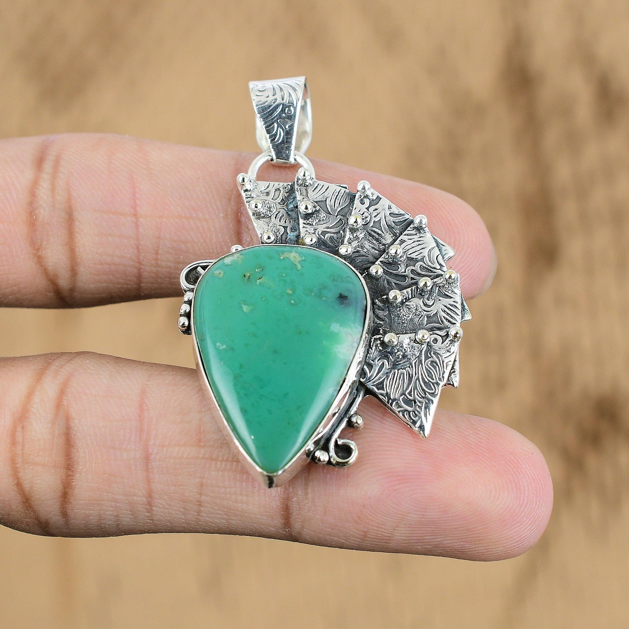 

Mothers day Deal Sterling Silver Pear Chrysoprase Stone Daughter Pendant Jewelry