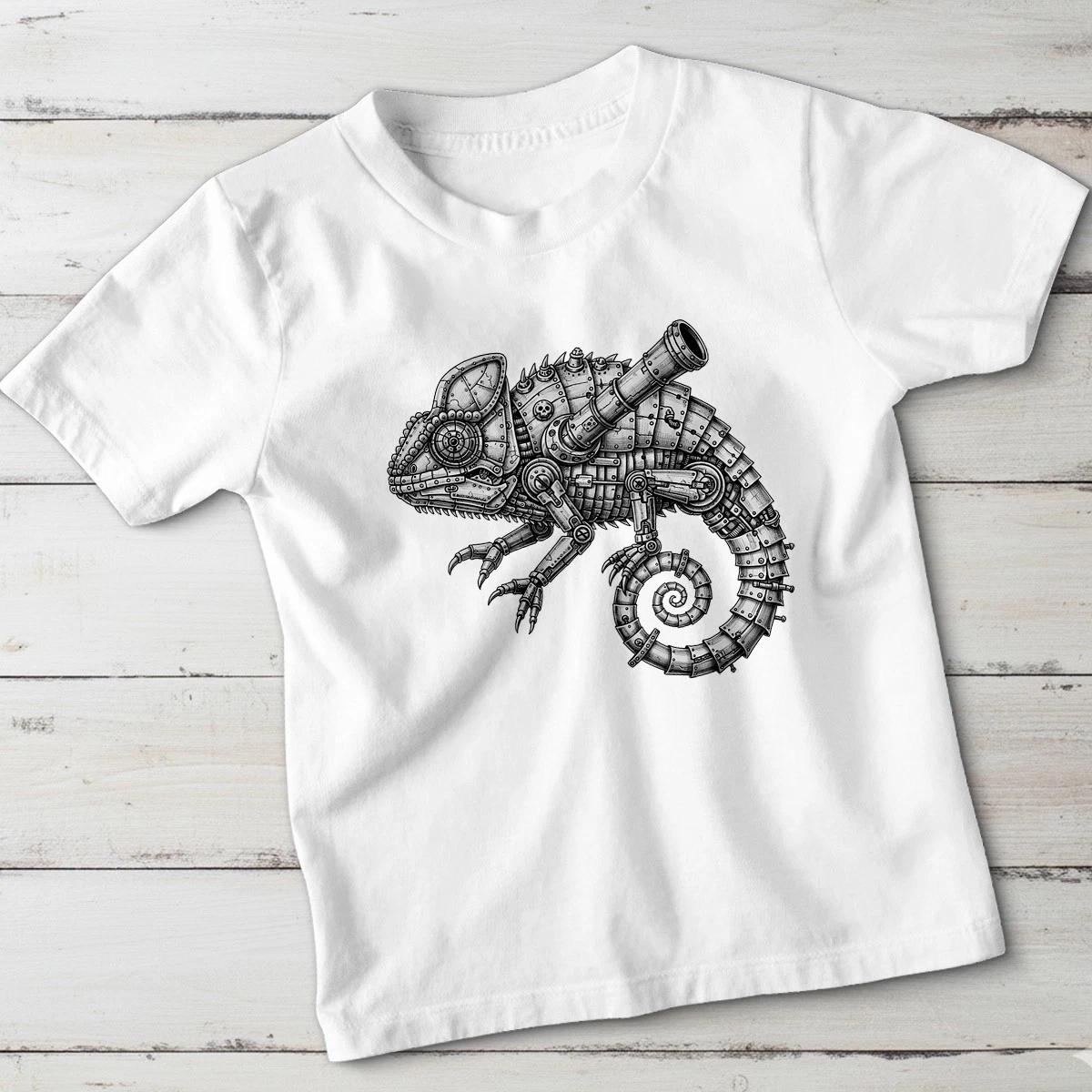 Steampunk Chameleon Steampunk Animals Boys T-Shirt Robotic Reptile 100