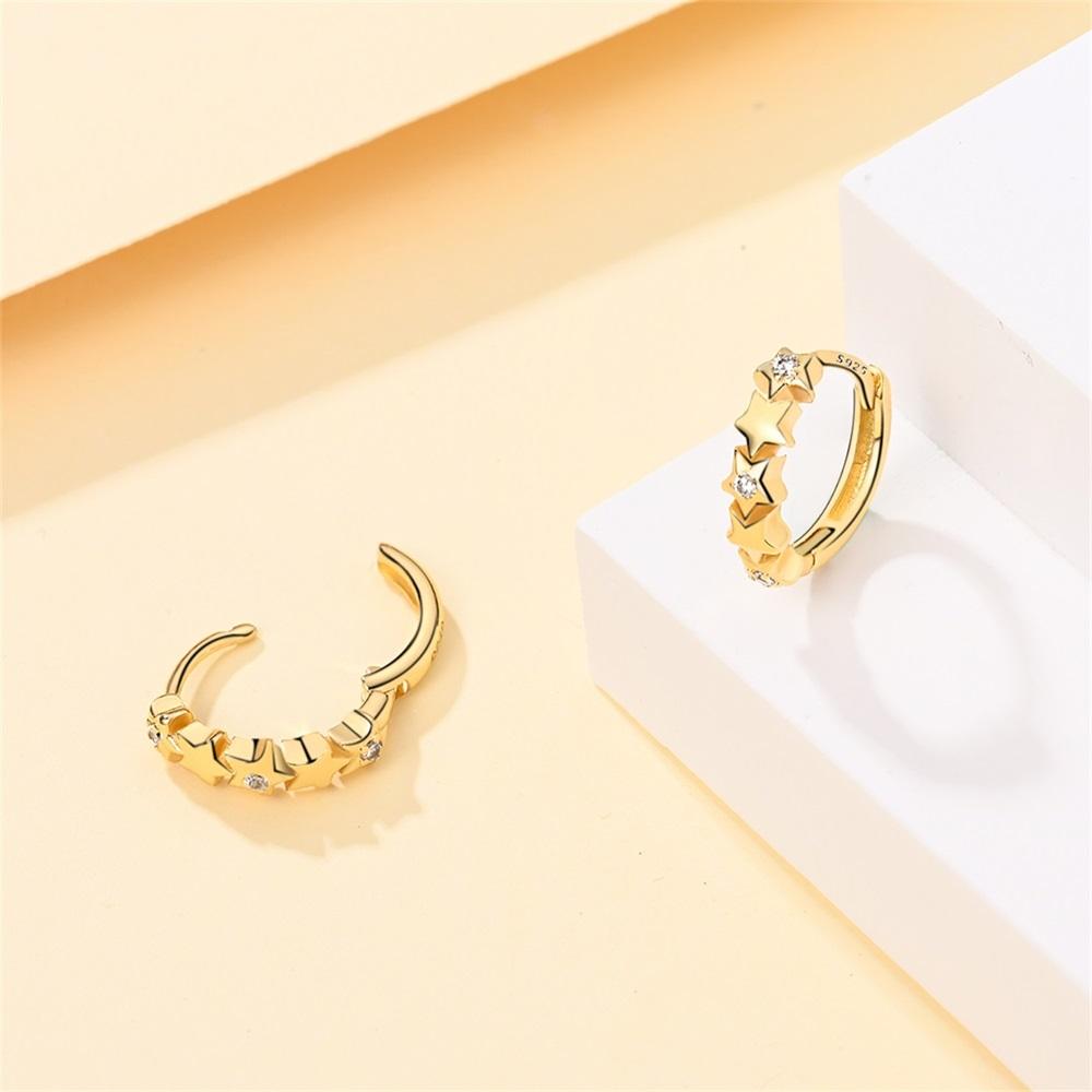 

925 Silver Golden Star Earrings Luxury Jewelry Gift For Female Girl Party Fashion Pendientes
