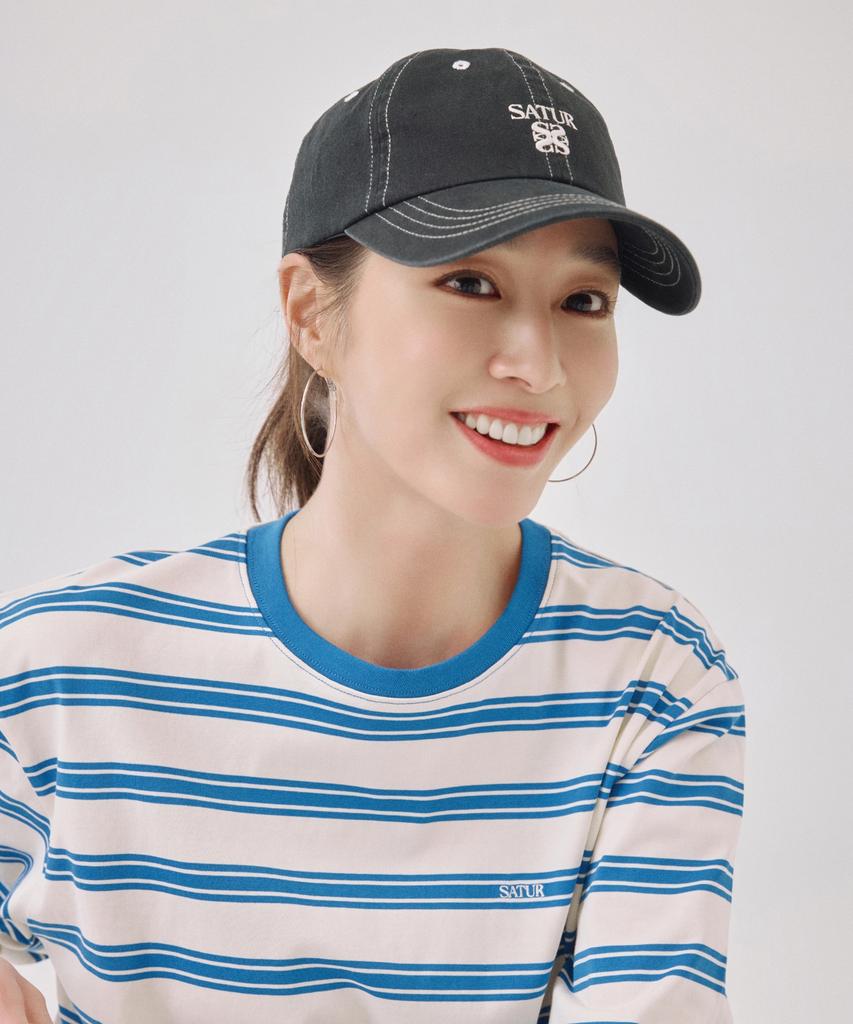 Seteo Contrast Color Stitch Dyed Ball Cap Black