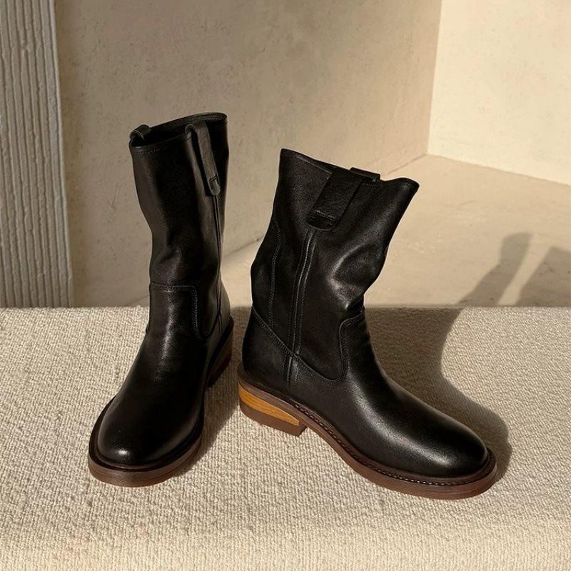Martin boots women's trendy new retro tooling boots short boots niche western design polished round head denim autumn and winter